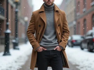 Merino wool sweater + black jeans + wool topcoat